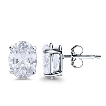 Art Deco Oval Wedding Bridal Solitaire Stud Earrings Simulated CZ 925 Sterling Silver-8mmx6mm